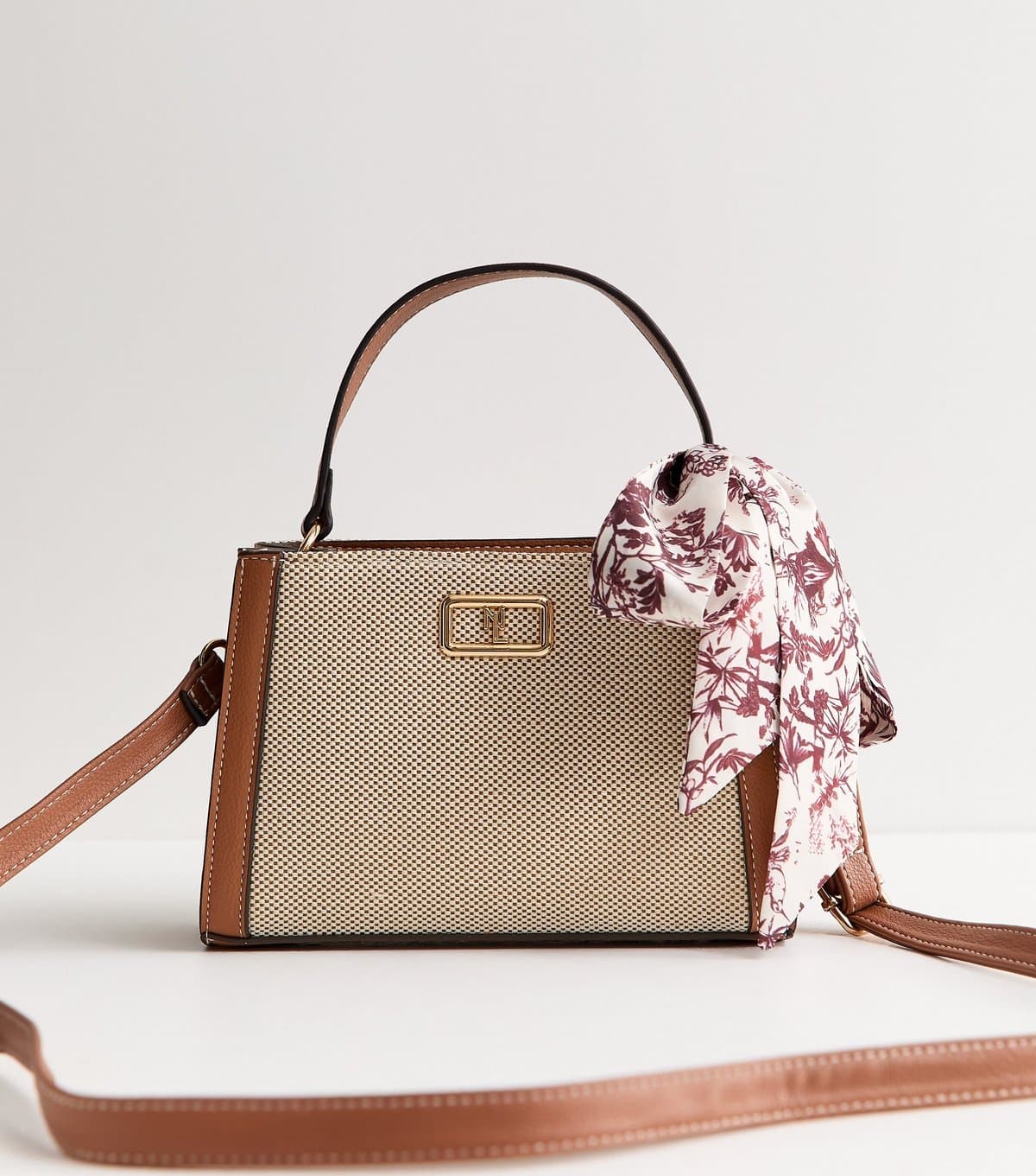 New Look New Look Brown Canvas Scarf Top Handle Crossbody Bag