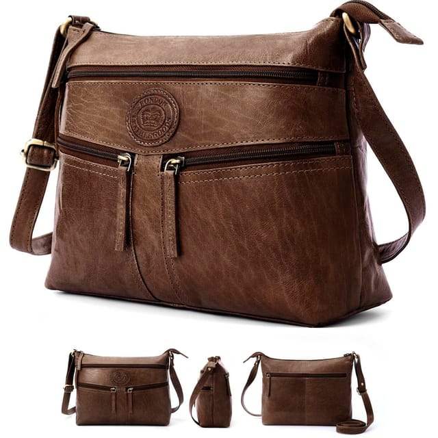 Woodland Leathers Woodland Leathers Women's Genuine Leather Multi Pocket Crossbody Soulder Bag in Dark Brown - 2