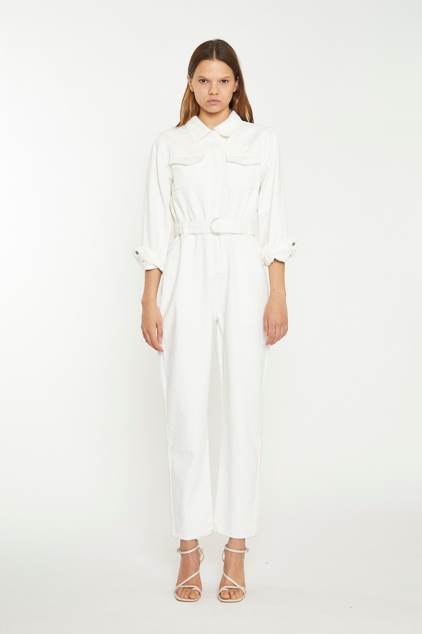 Shnoo Shnoo Women's Belted Denim Boilersuit in Off-White - 1