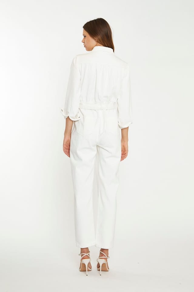 Shnoo Shnoo Women's Belted Denim Boilersuit in Off-White - 2