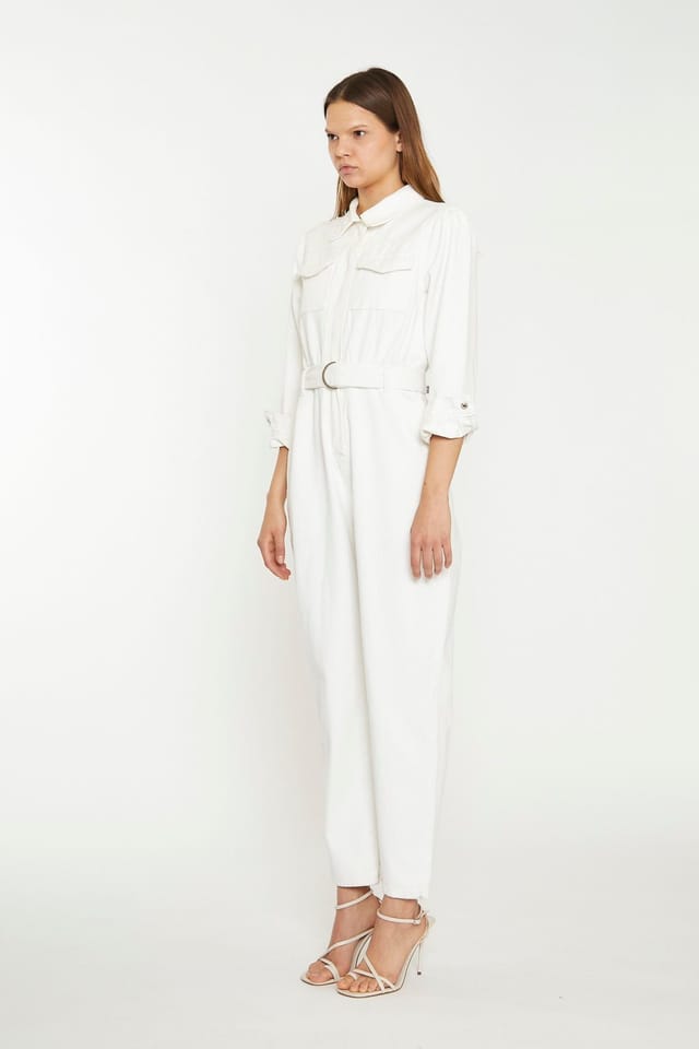 Shnoo Shnoo Women's Belted Denim Boilersuit in Off-White - 3