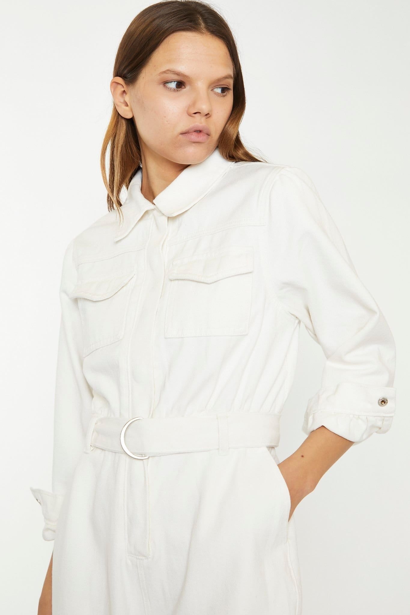 Shnoo Shnoo Women's Belted Denim Boilersuit in Off-White - 4