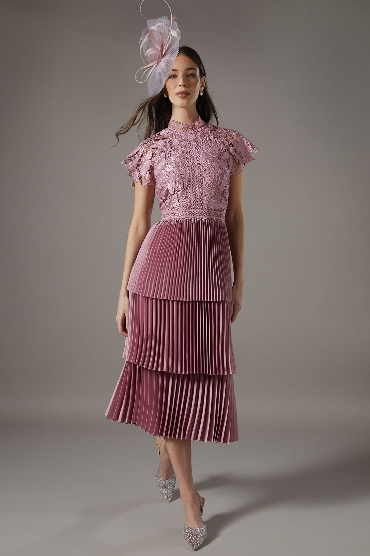 Coast Coast Women's Satin Lace Tiered Dress in Rose