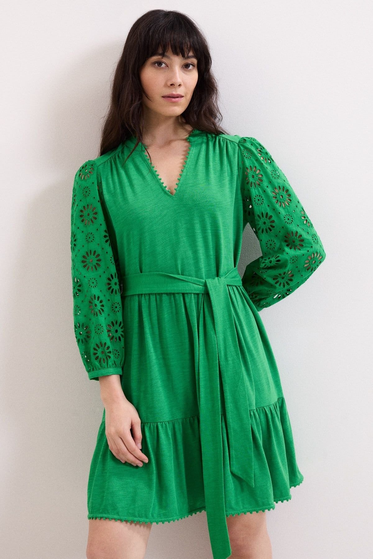 Phase Eight Green Floral Eyelet Mini Dress