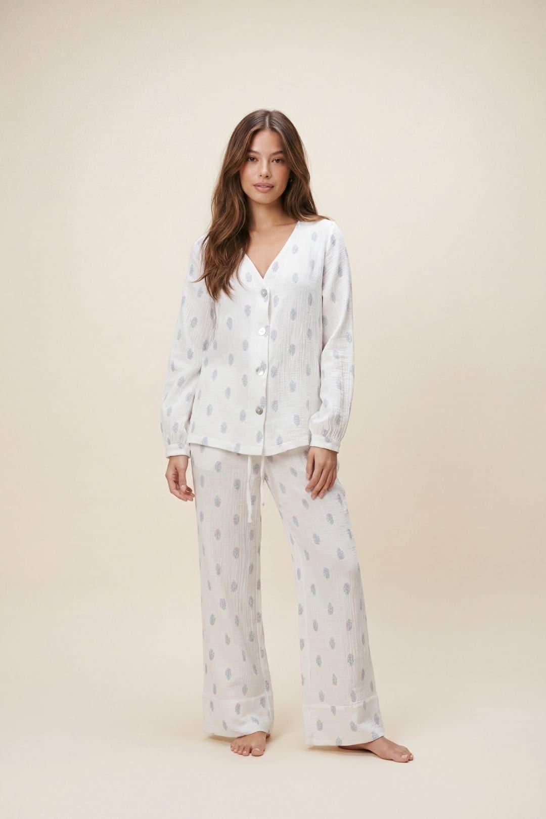 The Night Store The Night Store Women's Floral Muslin Pyjama Trouser Set in White