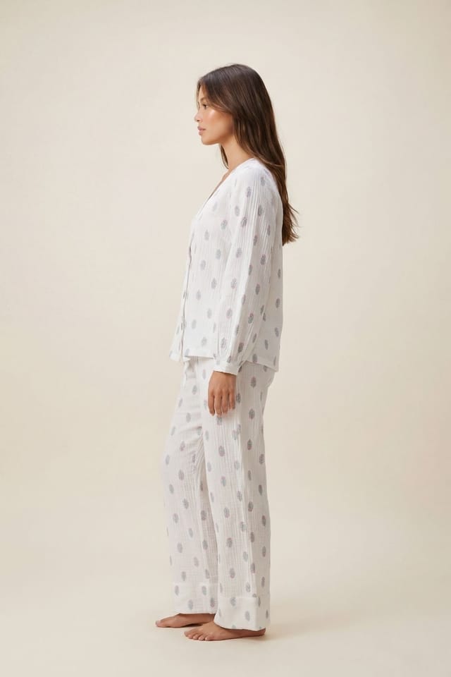 The Night Store The Night Store Women's Floral Muslin Pyjama Trouser Set in White - 2