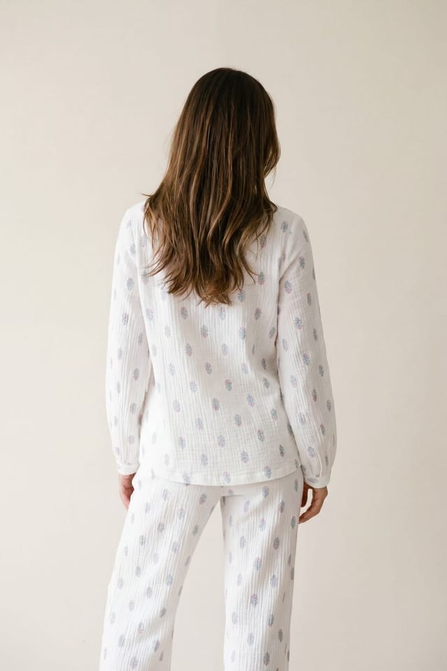 The Night Store The Night Store Women's Floral Muslin Pyjama Trouser Set in White - 3