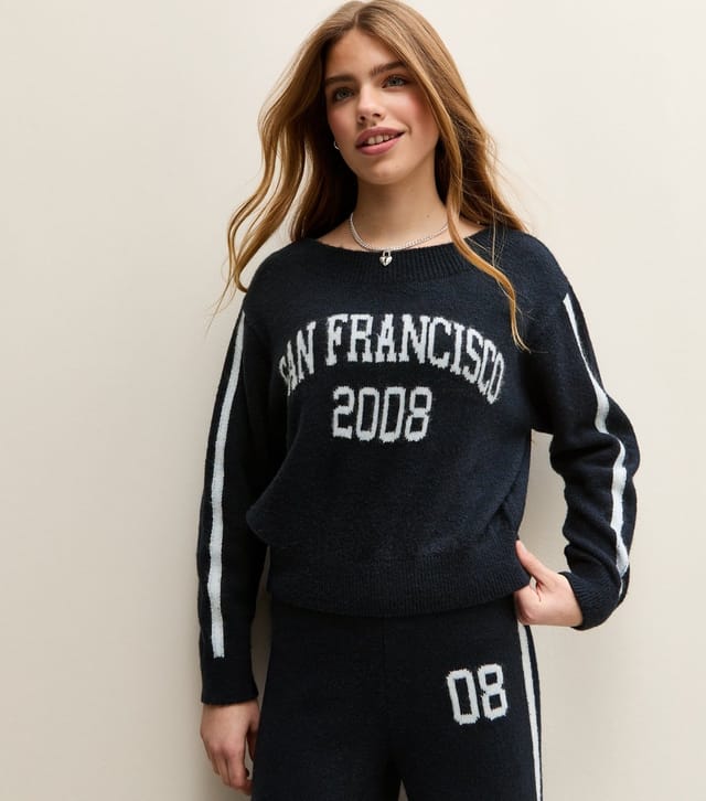 New Look Girls' Navy San Francisco Logo Slash Neck Jumper New Look - 2