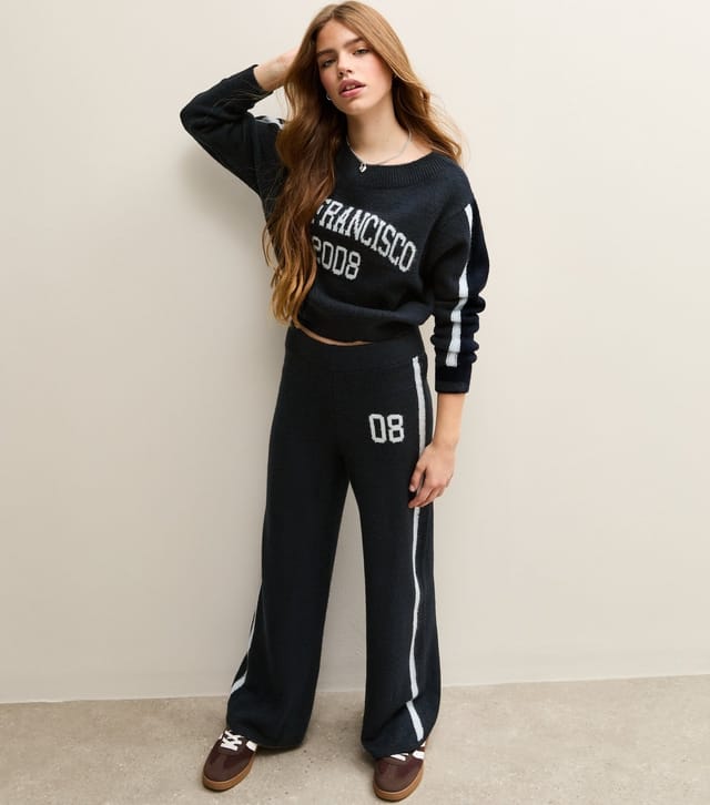 New Look Girls' Navy San Francisco Logo Slash Neck Jumper New Look - 3