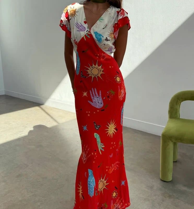 Never Fully Dressed Never Fully Dressed - Red Celestial Midi/Maxi Dress Size 14