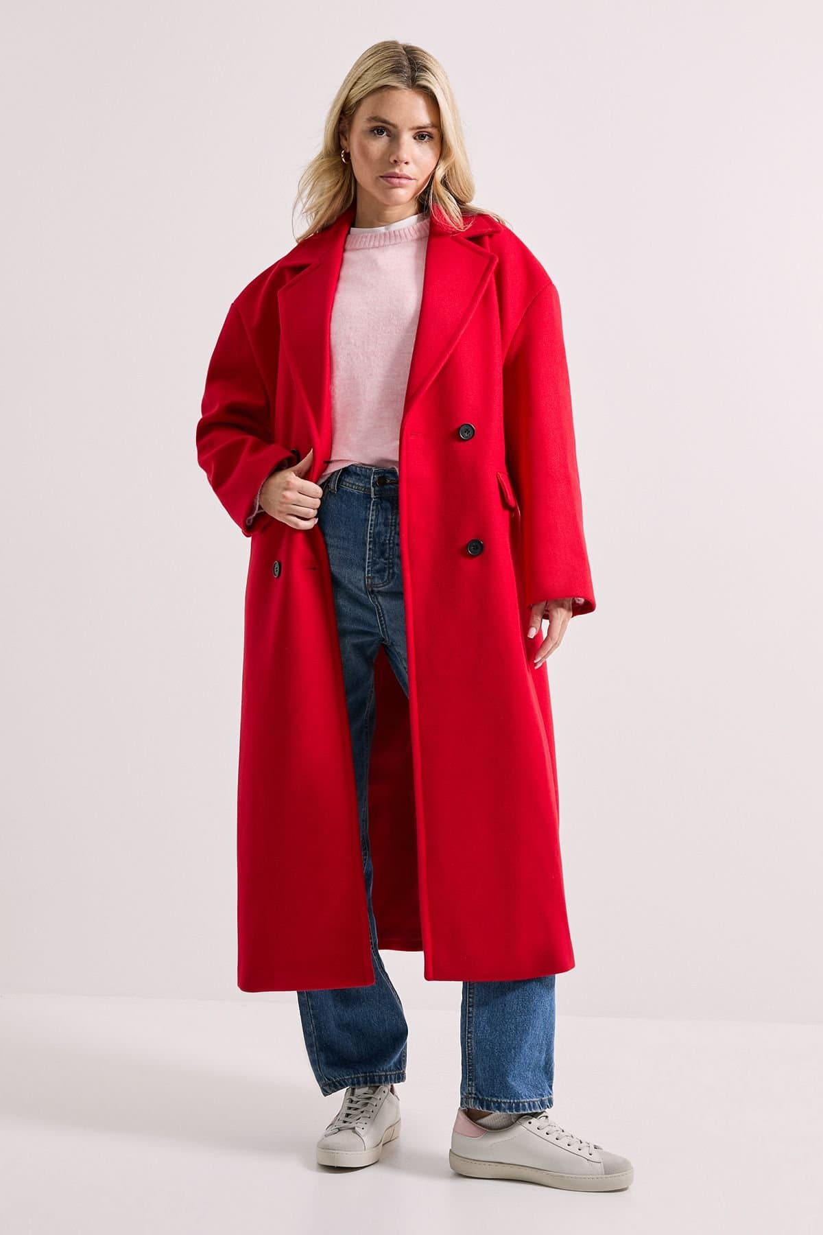 Dorothy Perkins Dorothy Perkins Women's Relaxed Buttoned Midi Coat in Red