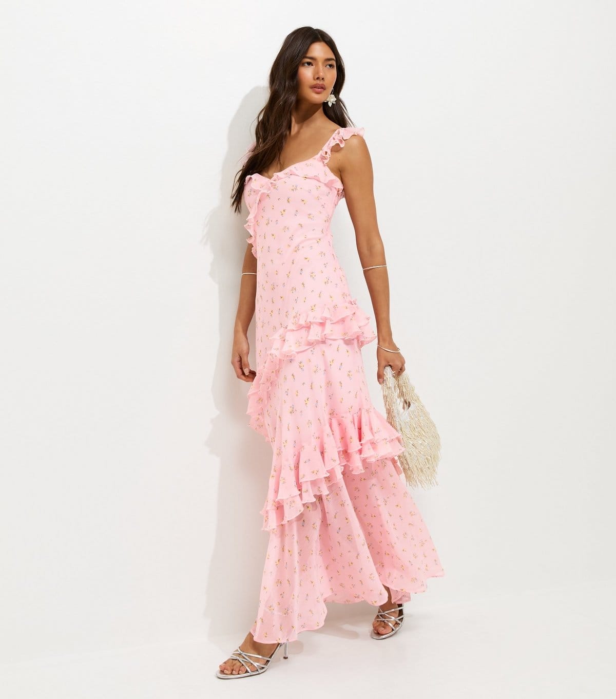 New Look Women's Pink Vintage Floral Print Ruffle Trim Maxi Dress New Look - 4