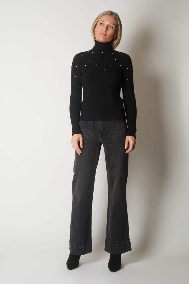 SOLO SOLO Women's Embellished Roll Neck Jumper in Black - 2