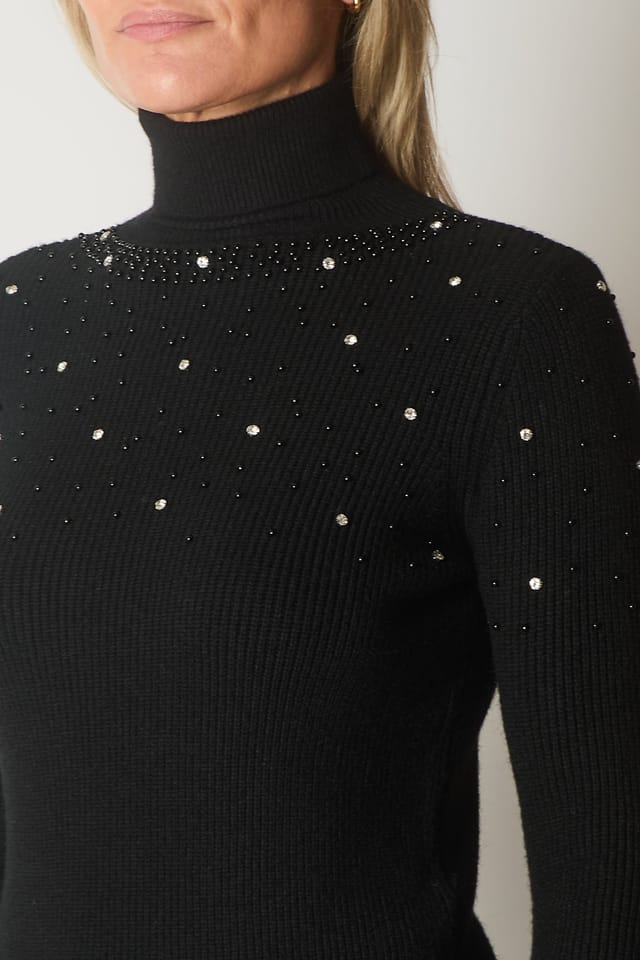 SOLO SOLO Women's Embellished Roll Neck Jumper in Black - 3