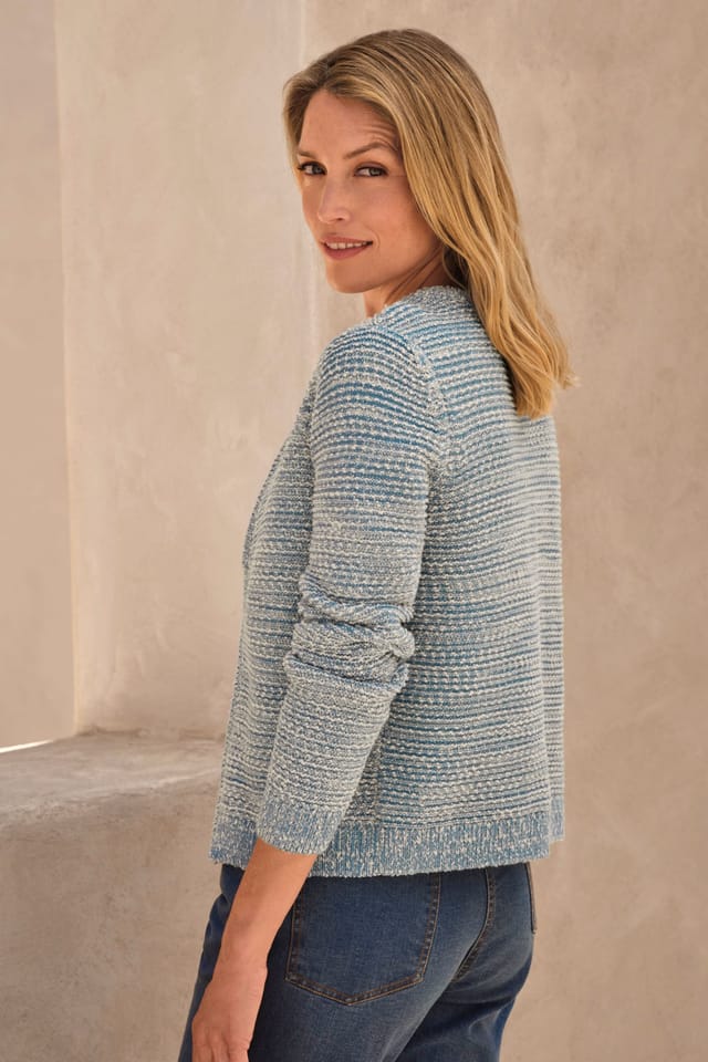 WoolOvers WoolOvers Women's Textured Yarn Zip Cardigan in Mid Blue - 2