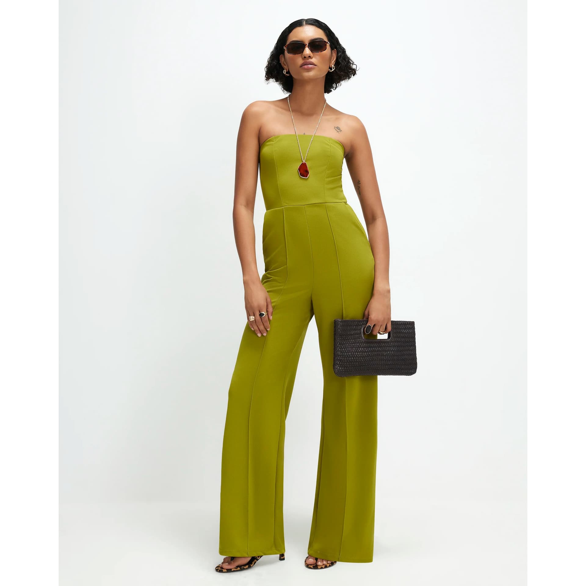 River Island River Island Womens Green Bandeau Wide Leg Jumpsuit