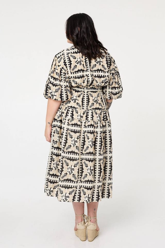 Izabel London Izabel London Women's Mosaic Print 1/2 Puff Sleeve Midi Dress in Black - 3