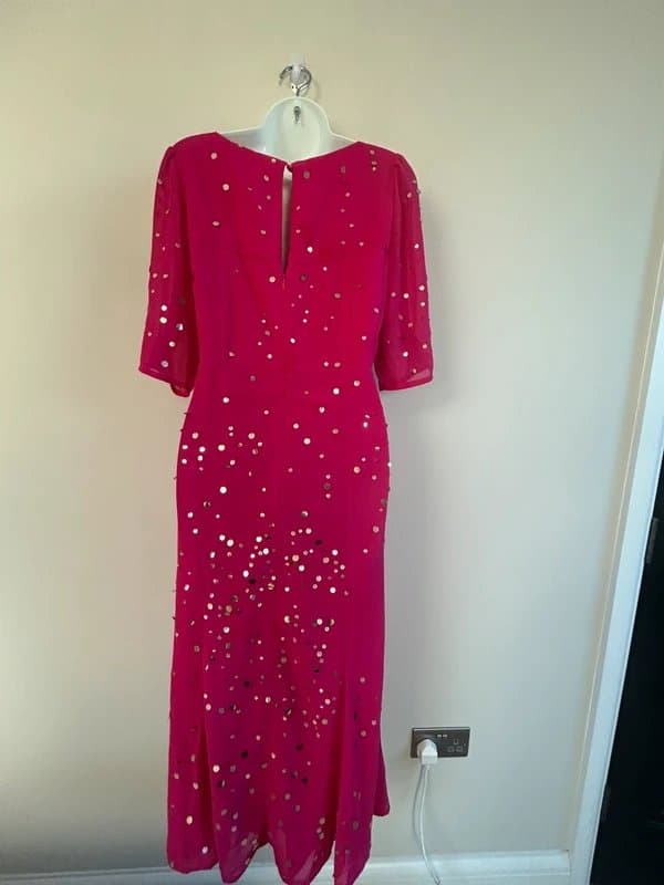 Monsoon New (shop floor) Monsoon Judy embellished midi dress pink UK 14 (RRP£175)