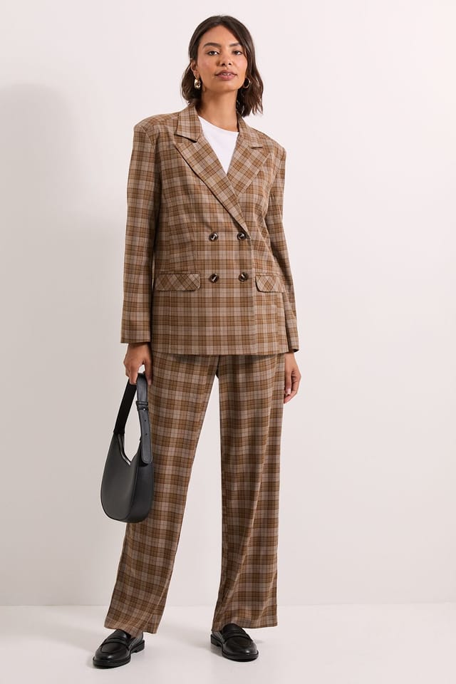 Dorothy Perkins Dorothy Perkins Women's Check Double Breasted Blazer in Brown - 2