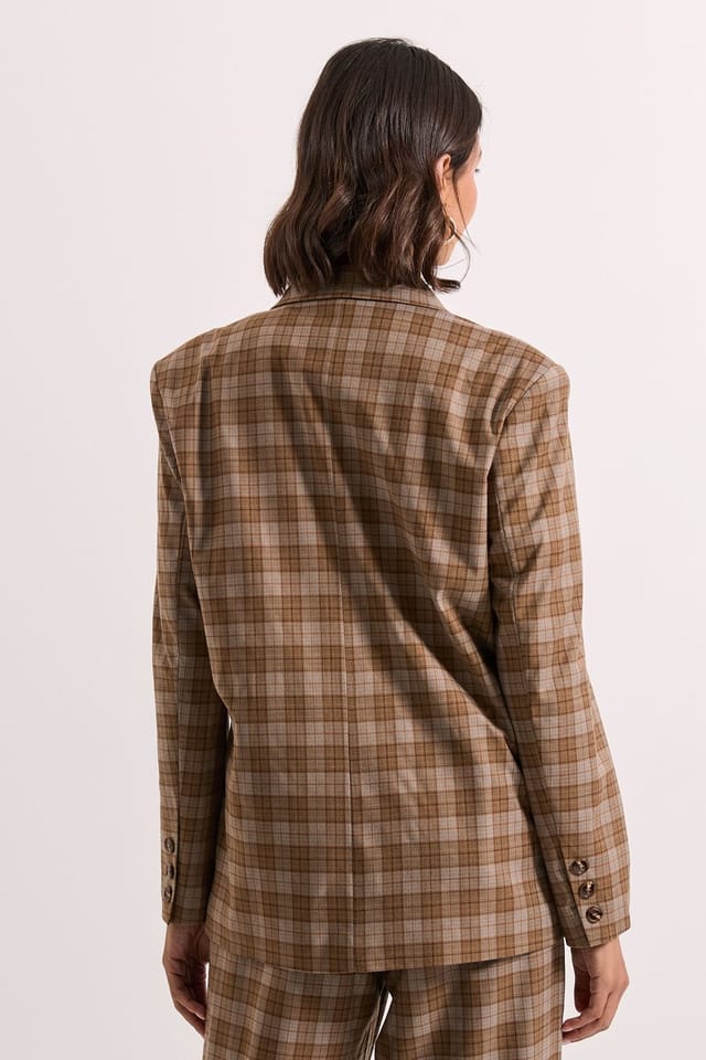 Dorothy Perkins Dorothy Perkins Women's Check Double Breasted Blazer in Brown - 3