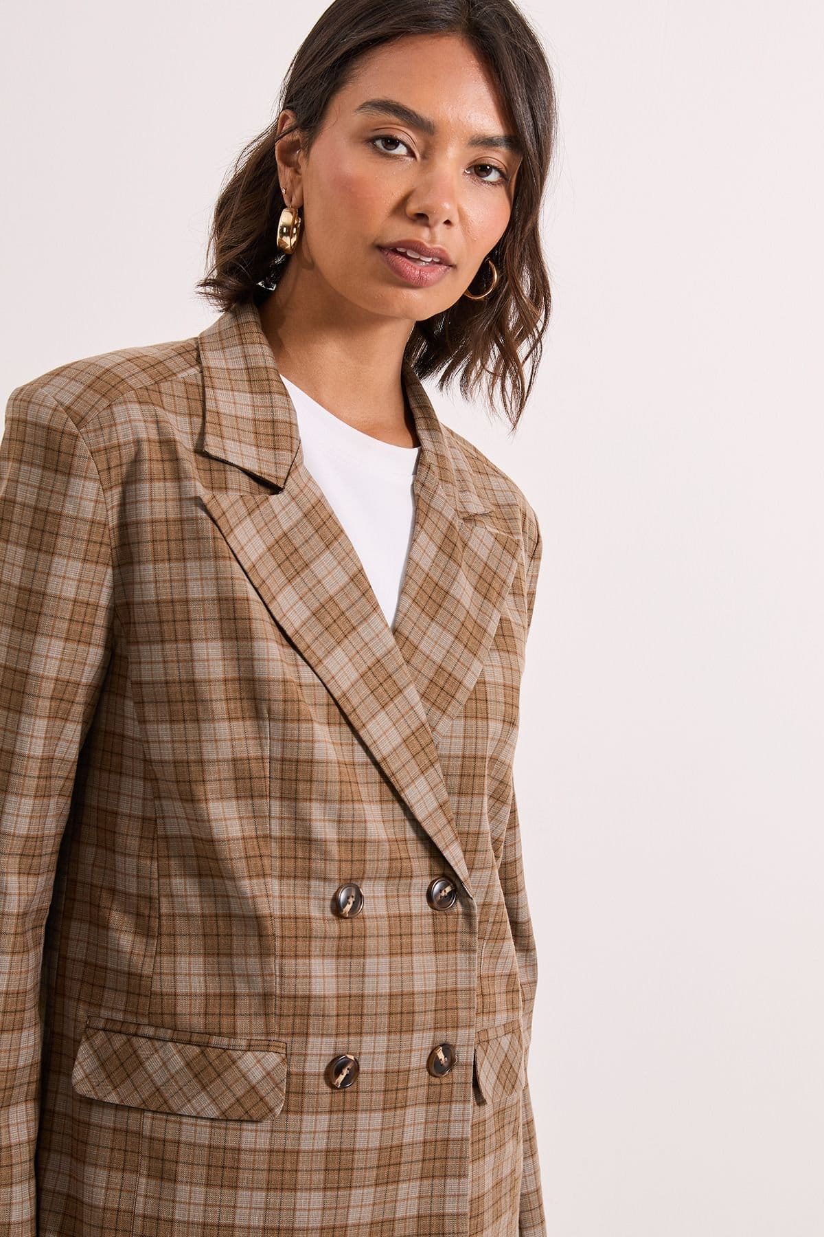 Dorothy Perkins Dorothy Perkins Women's Check Double Breasted Blazer in Brown - 4