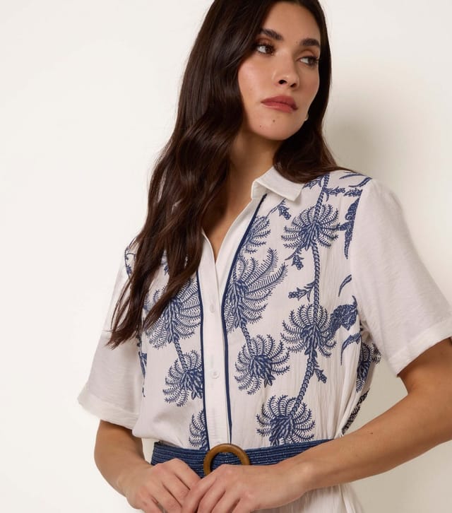 Blue Vanilla Women's White Embroidered Palm Dress Blue Vanilla New Look - 3