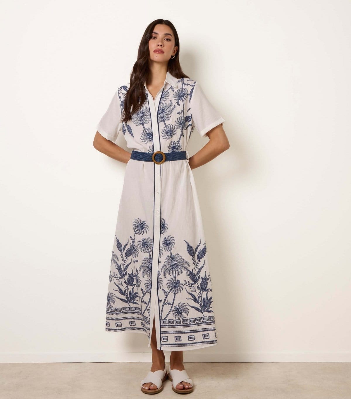 Blue Vanilla Women's White Embroidered Palm Dress Blue Vanilla New Look - 4