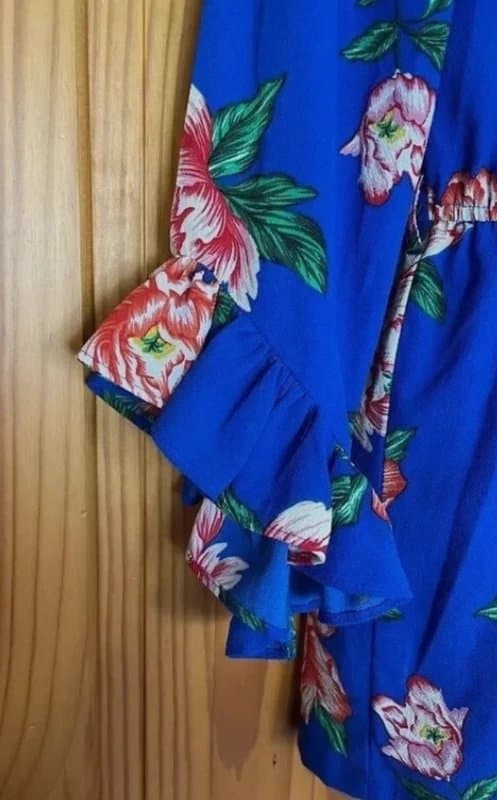 New Look New Look Blue Floral Bell Sleeve Playsuit UK 8