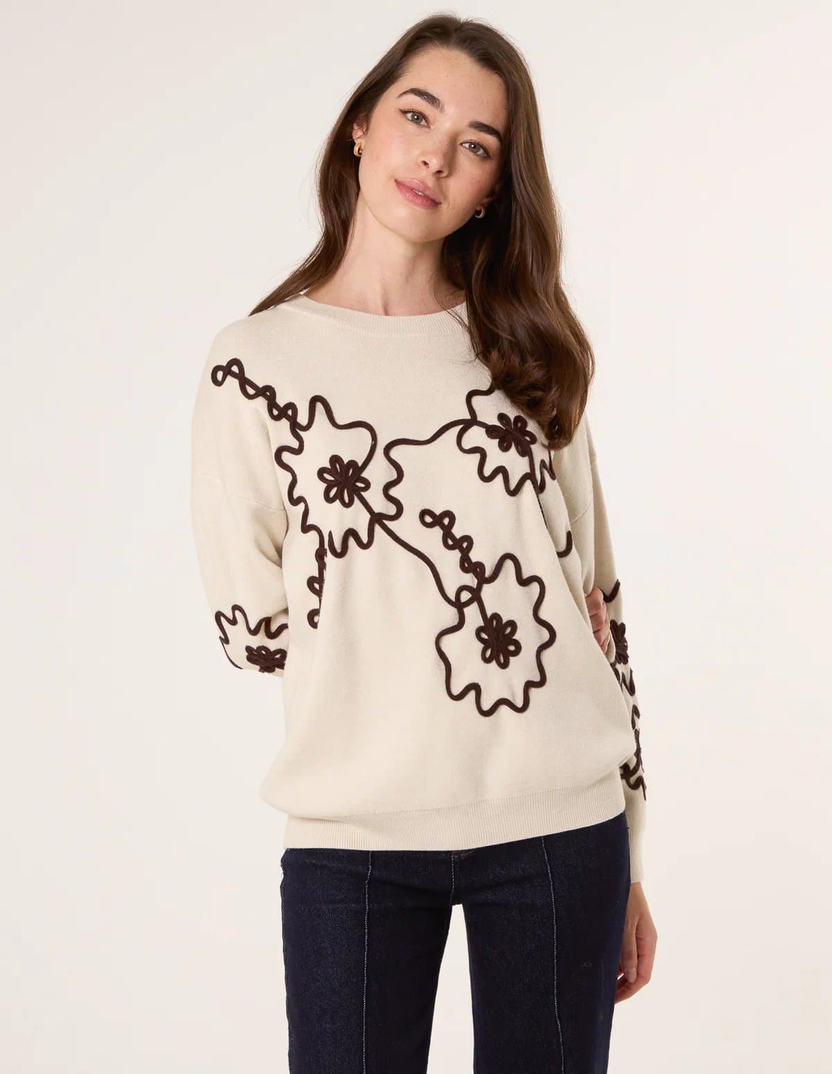 Blue Vanilla Floral Embroidery Detailed Jumper