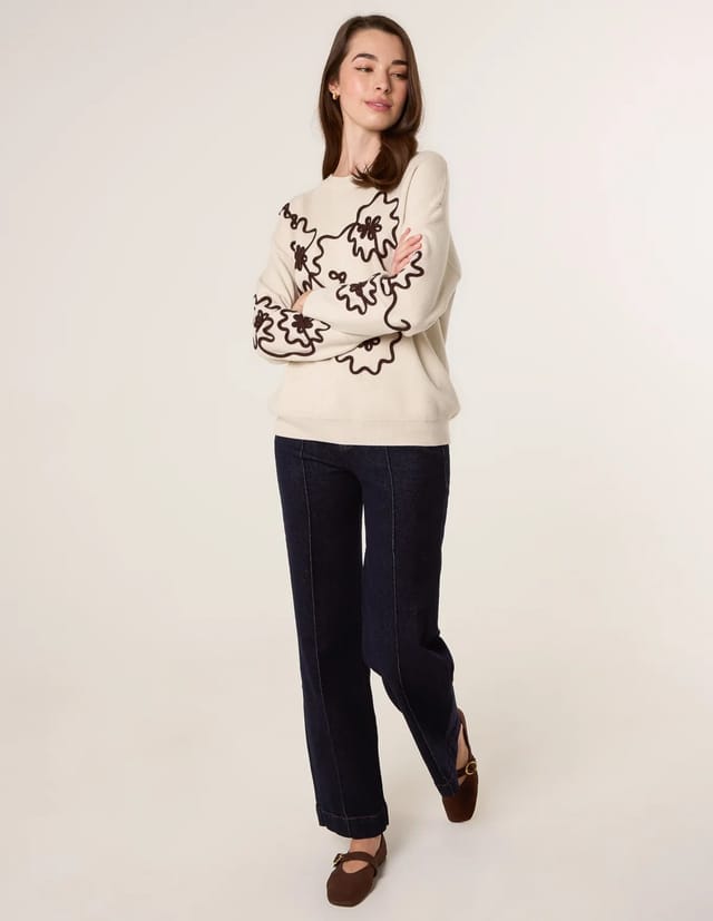 Blue Vanilla Floral Embroidery Detailed Jumper - 2