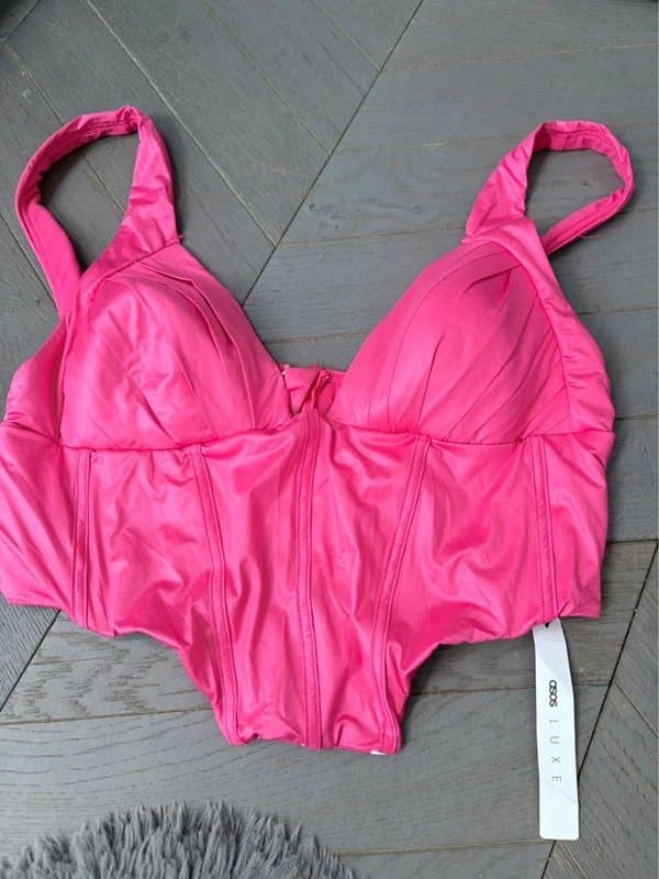 ASOS Brand new with-tags ASOS Luxe Hot Pink Satin Corset Crop Top UK 16