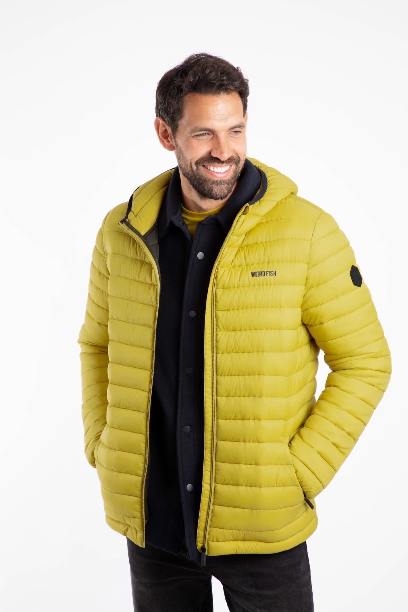 Weird Fish Weird Fish Men's Flete Lightweight Showerproof Padded Hooded Jacket in Light Green