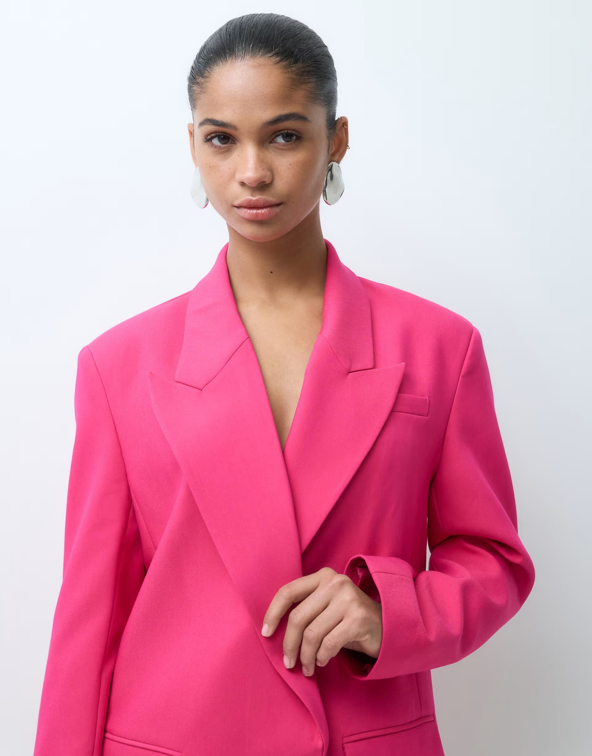 ASOS ASOS DESIGN tailored strong shoulder double breasted blazer in bright pink