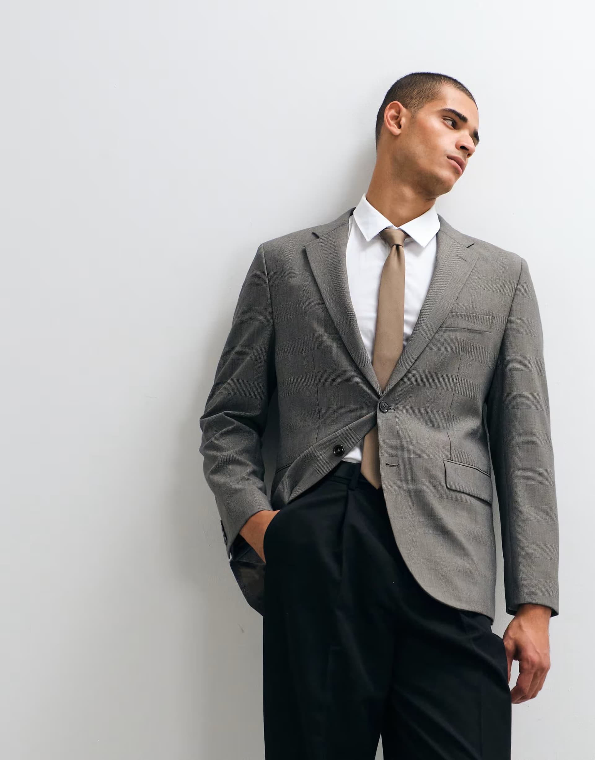 ASOS Mango Milan slim fit suit blazer co-ord in brown check