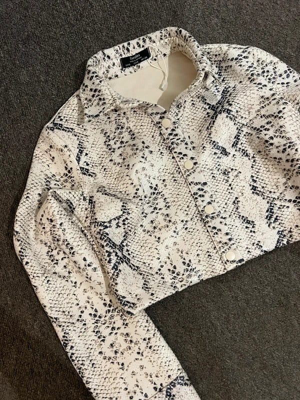 Bershka Snake Print Crop Leather Jacket