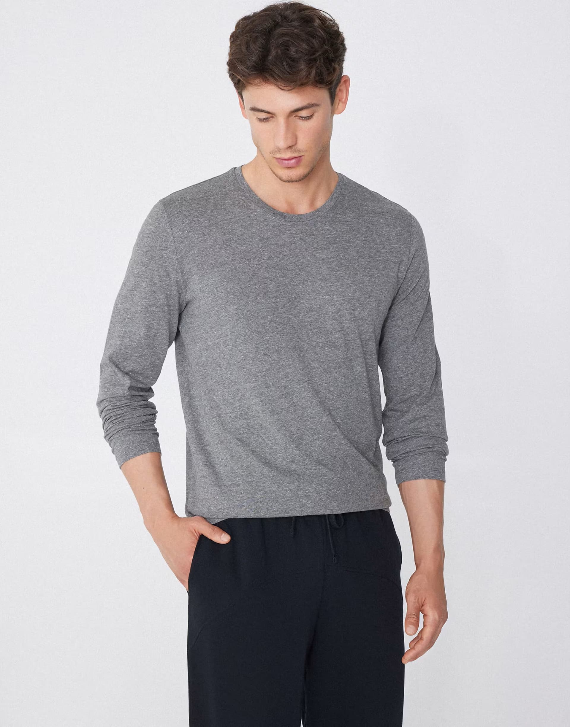 ASOS ASOS Tezenis Round Neck Long Sleeve Top in Dark Grey Melange