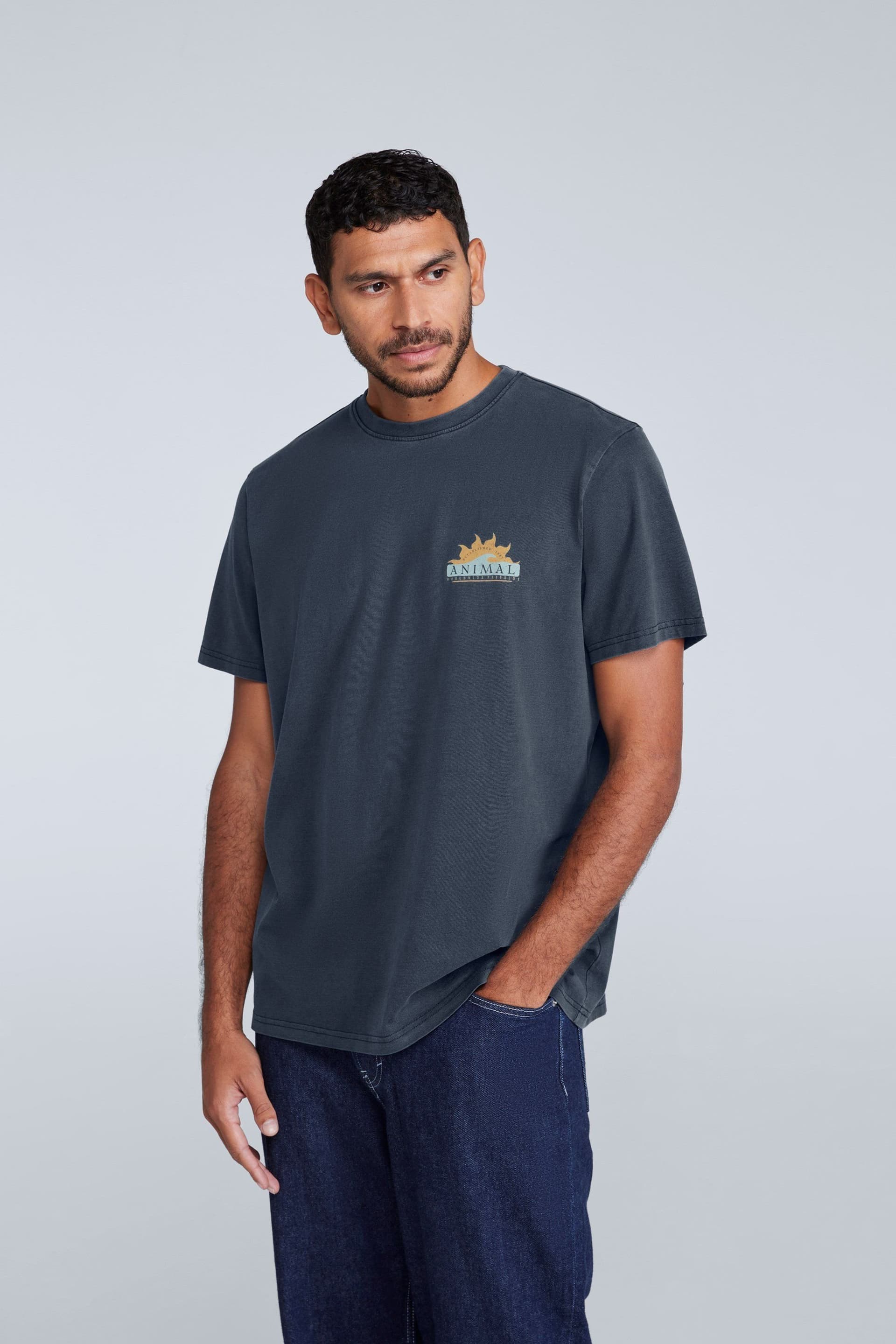 Animal Animal Men's 'Chase' Graphic Cotton Casual Short Sleeve Lightweight Top in Navy