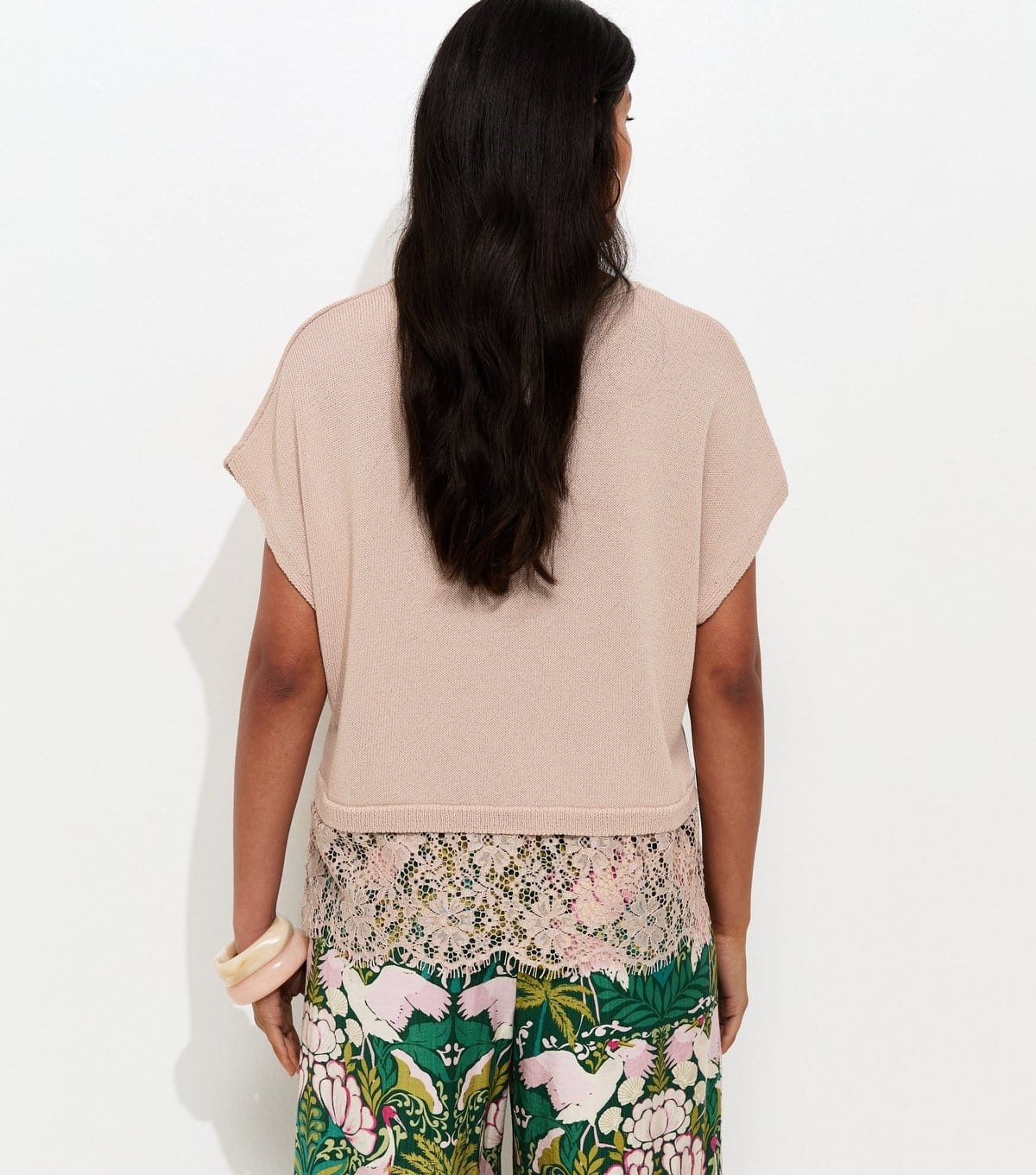 New Look Women's Pink Knit Lace Hem Batwing Top New Look - 4