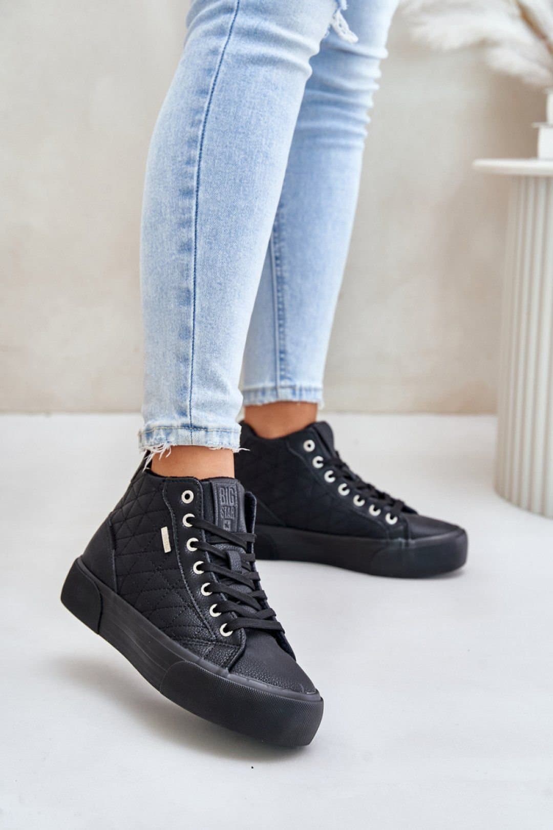Love Lace Love Lace Women's Big Star Insulated Lace Up Sneakers with Stitching in Black