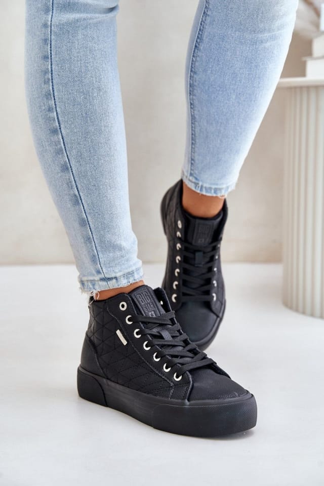 Love Lace Love Lace Women's Big Star Insulated Lace Up Sneakers with Stitching in Black - 3