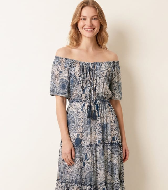 Blue Vanilla Women's Navy Tie Front Off The Shoulder Maxi Dress Blue Vanilla New Look - 2