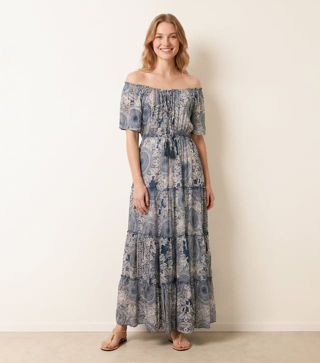 Blue Vanilla Women's Navy Tie Front Off The Shoulder Maxi Dress Blue Vanilla New Look - 3