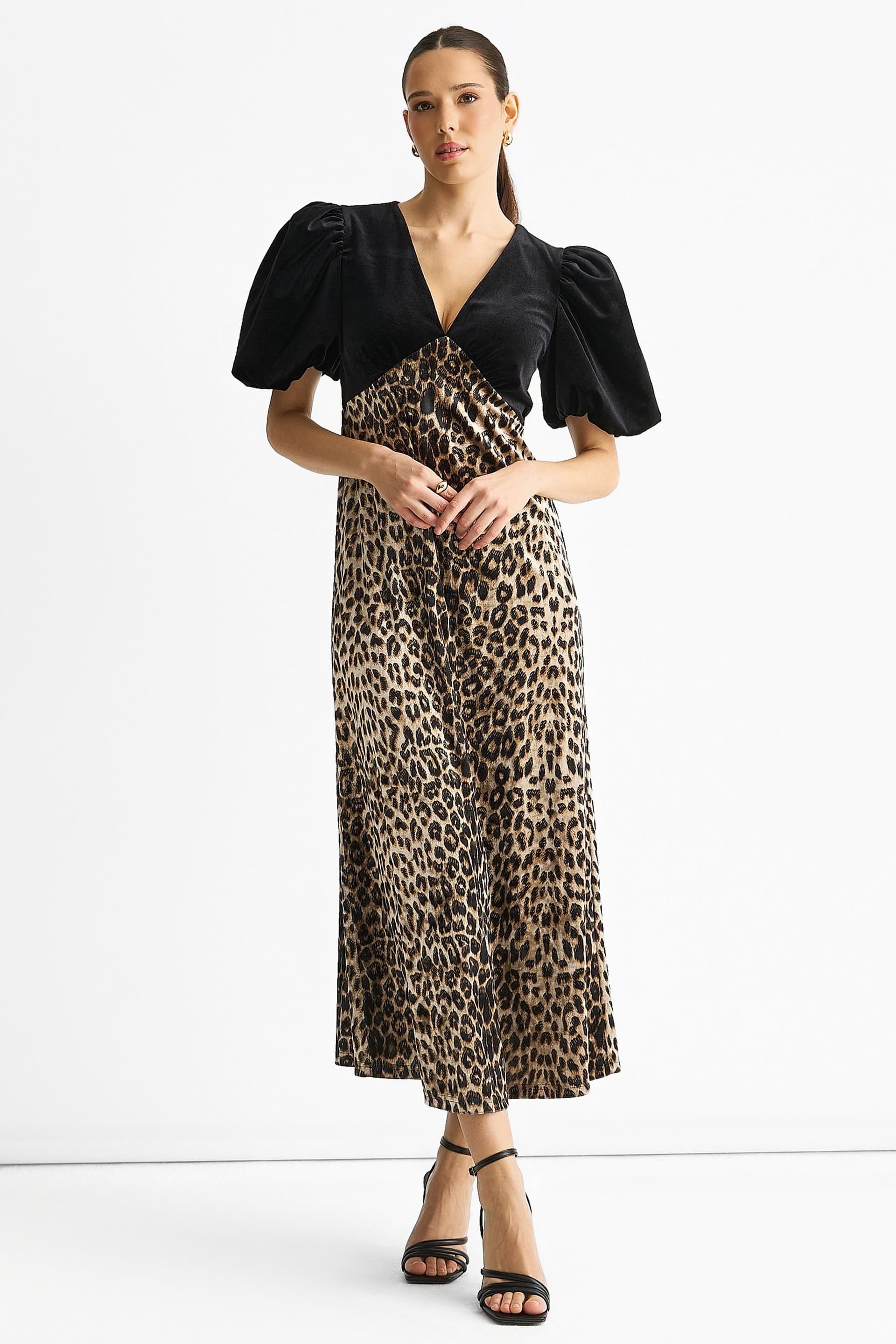 Gini London Gini London Women's Black Velvet Contrast Top Ocassion Midi Dress