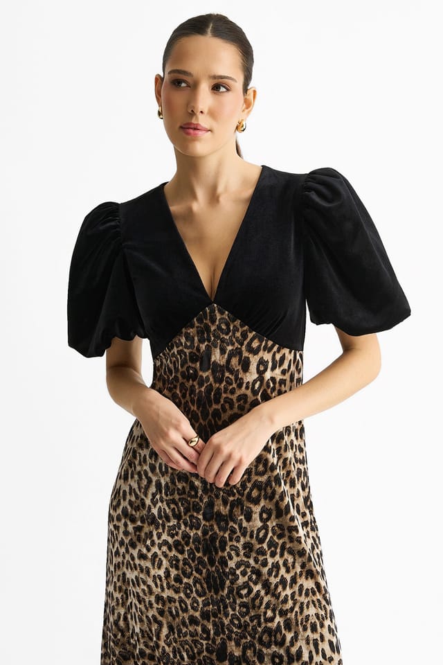 Gini London Gini London Women's Black Velvet Contrast Top Ocassion Midi Dress - 2