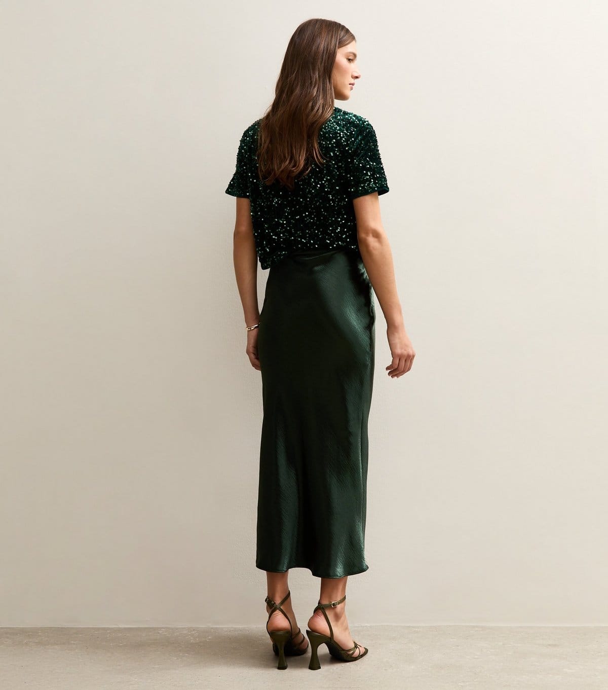 New Look Women's Dark Green Satin Midi Skirt New Look - 4