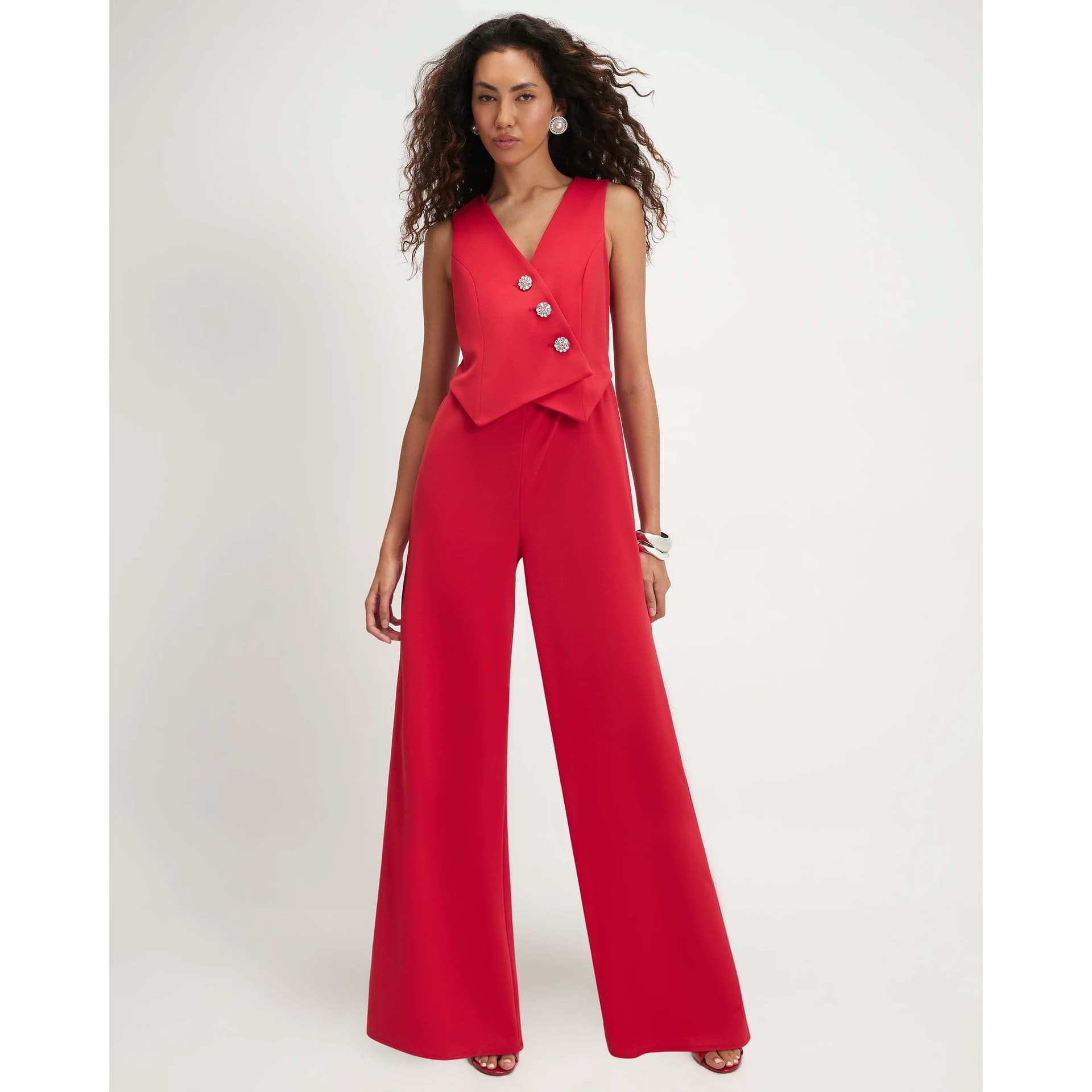 River Island River Island Womens Red Embellished Button Waistcoat Jumpsuit