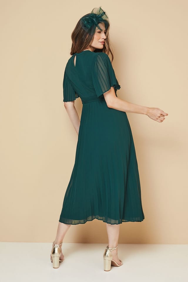 Wallis Wallis Women's Chiffon Pleated Sleeve Midi Dress in Green - 3