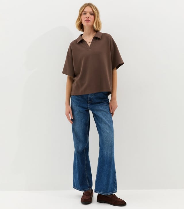 New Look Women's Premium Dark Brown Short Sleeve Rugby Top New Look - 3