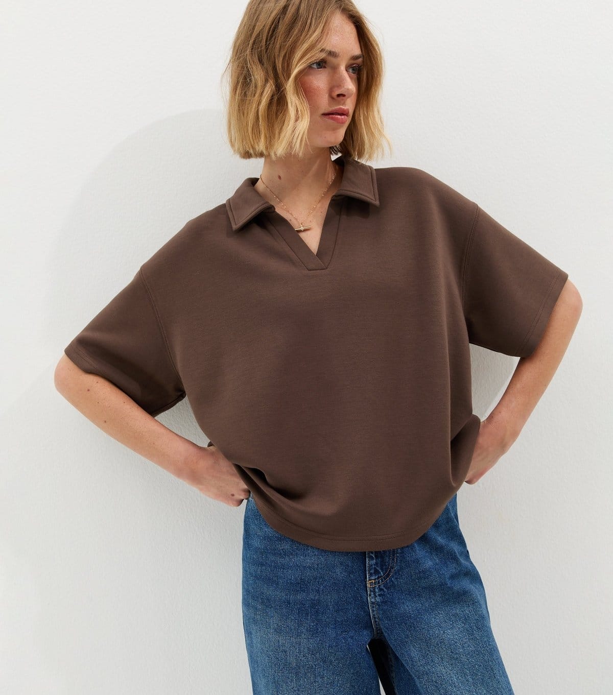 New Look Women's Premium Dark Brown Short Sleeve Rugby Top New Look - 4