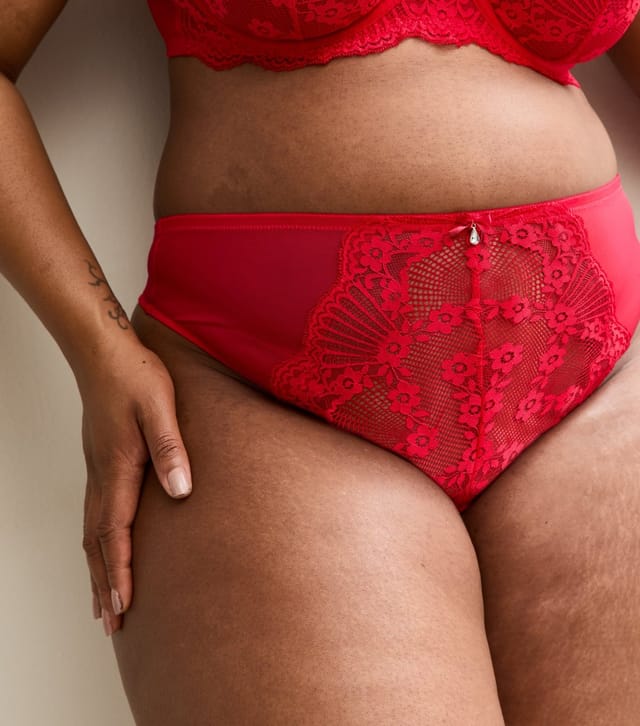 New Look Women's Plus Size Red Floral Lace Panel Mesh Thong Curves New Look - 2